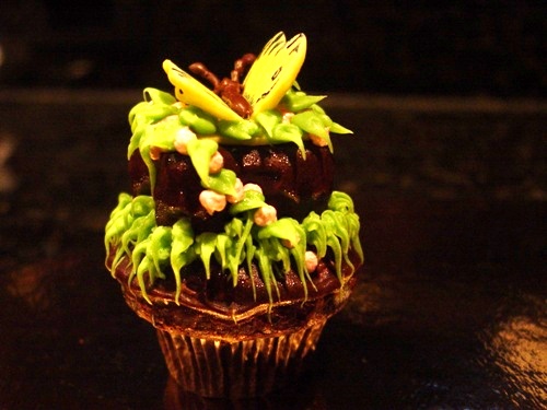 Tiny Butterfly Cupcake Dipped in Chocolate