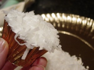 Cupcake dipped in shredded coconut