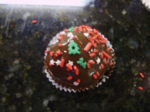 Maraschino Cherry Cake Bomb Ball with Christmas Sprinkles