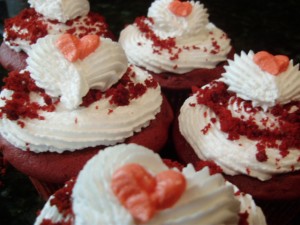 Red Velvet Cupcakes With Hearts Piped On Top