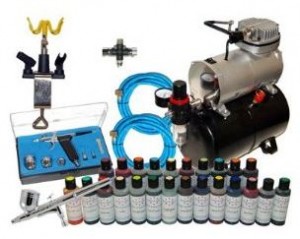 Cake Decorators Airbrush Kit With Dual Hose, Guns and Colors