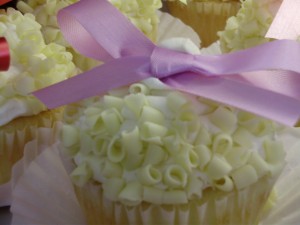 Giant Cupcakes with Yellow Chocolate Curls