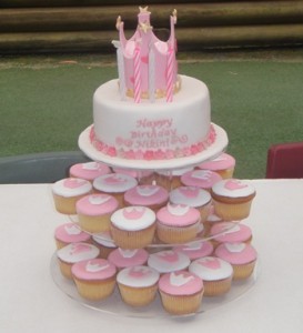 "Princess cupcakes" on stand with fondant icing crowns.